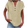 Women's Fashion Casual Solid Colour V-Neck Short Sleeve Button Down Shirt T-Shirt Top