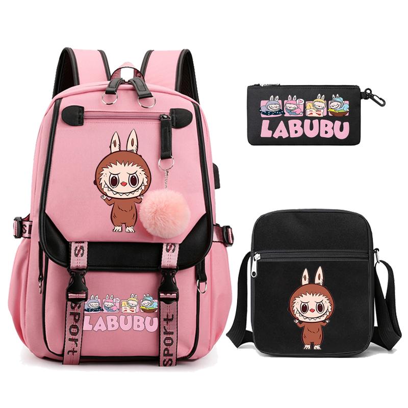 3Pcs/set Cute Printed Backpack with Shoulder Bag Pencil Case Schoolbag Teenager Student Boy Girl Large Capacity Bookbag