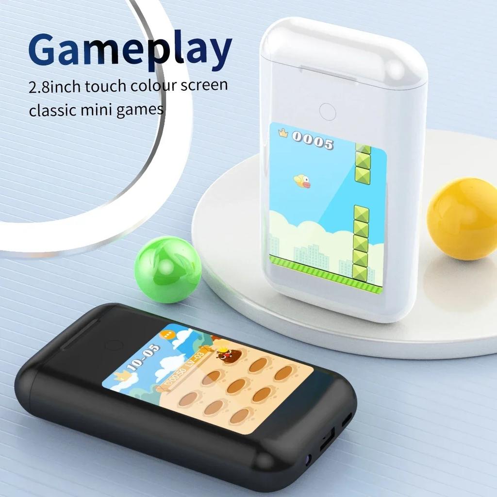 Многофункциональные внутриканальные беспроводные Bluetooth-наушники с зарядным кейсом, 2,8-дюймовым сенсорным экраном, повербанком, наушниками для музыки и игр для Android iOS