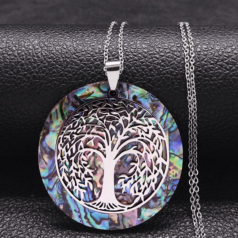 Дерево Жизни Нержавеющая Сталь Раковина Абалона Натуральная Цепочка для Ожерелья Золотой Цвет Ожерелья Раковина Перламутра Boho Украшения ожерелье NX