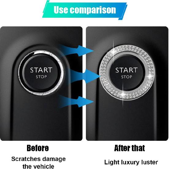 Car Bling Crystal Rhinestone Engine Start Decoration Ring, Ring Start Button Cover Sticker Key Ignition & Knob Ring Decoration, Bling Car Interior