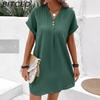 Женские модные летние весенние однотонные повседневные платья с v-образным вырезом и короткими рукавами и высокой талией