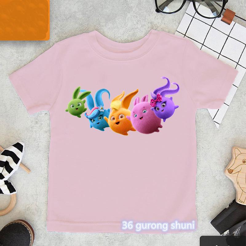 Kawaii Girls TShirts Cartoon Sunny Bunnies Graphic Print Baby Girls Clothes Fashion Aesthetic Children Tshirts Pink Shirt Tops