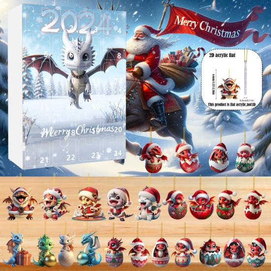 Рождественский адвент-календарь 2024 года на 24 дня с обратным отсчетом времени в виде мультяшного дракончика