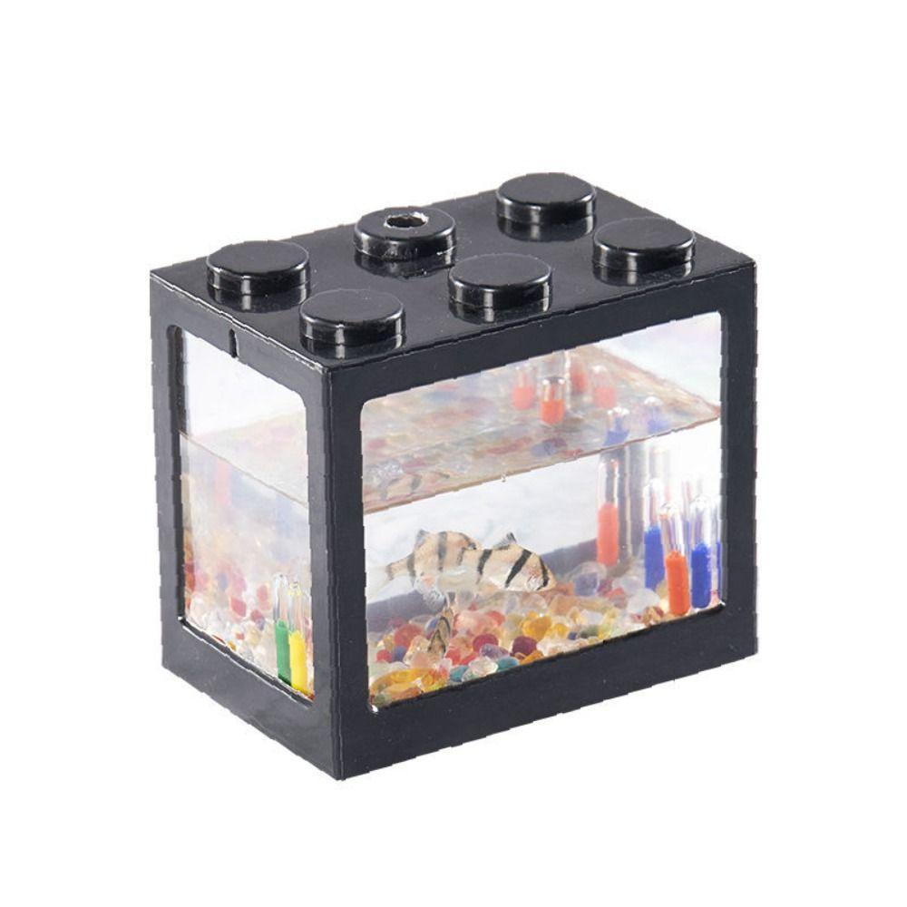 LED Lamp Betta Fish Tank Plastic Breeding Box Creative Building Block Aquarium Desktop Ornament
