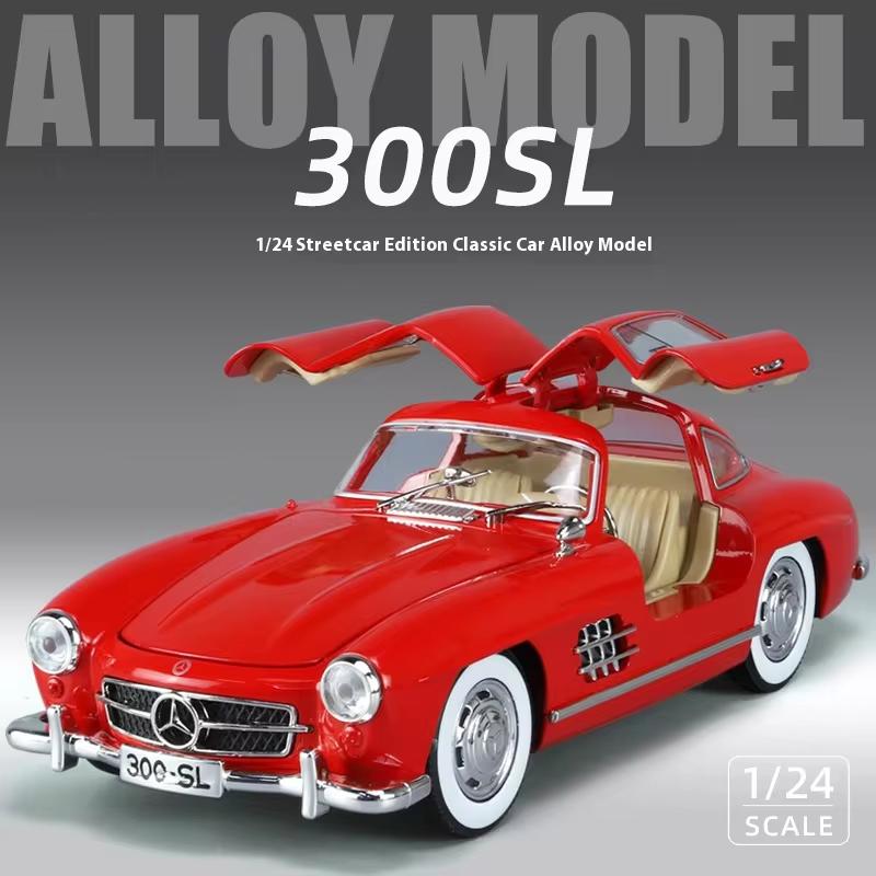 2024 New 1:24 Mercedes Benz 300SL Alloy Classic Vintage Car Model Car Model Diecast Metal Pull Back Sound Light Car For Children Gift