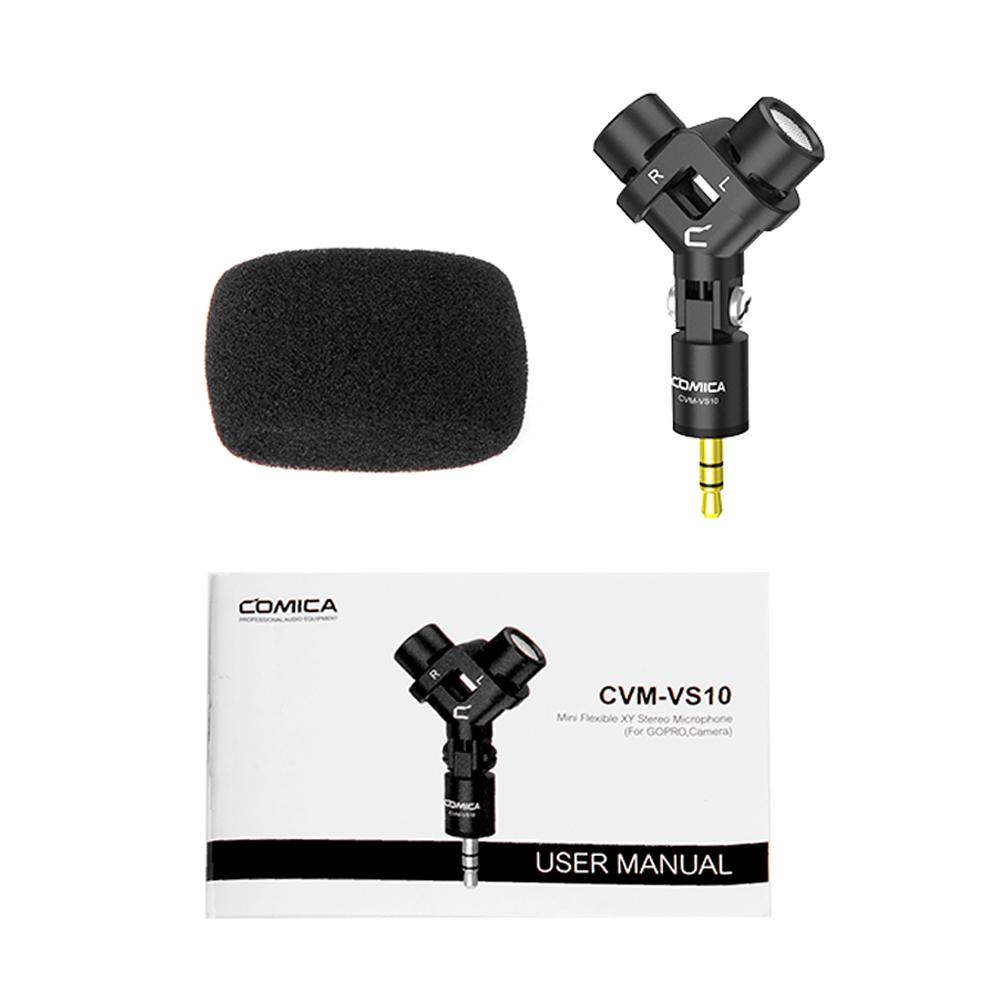 COMICA CVM VS10 Mini Flexible XY Stereo Microphone Mic 3.5mm TRS Plug 90 degrees Adjustable for GoPro Action Camera