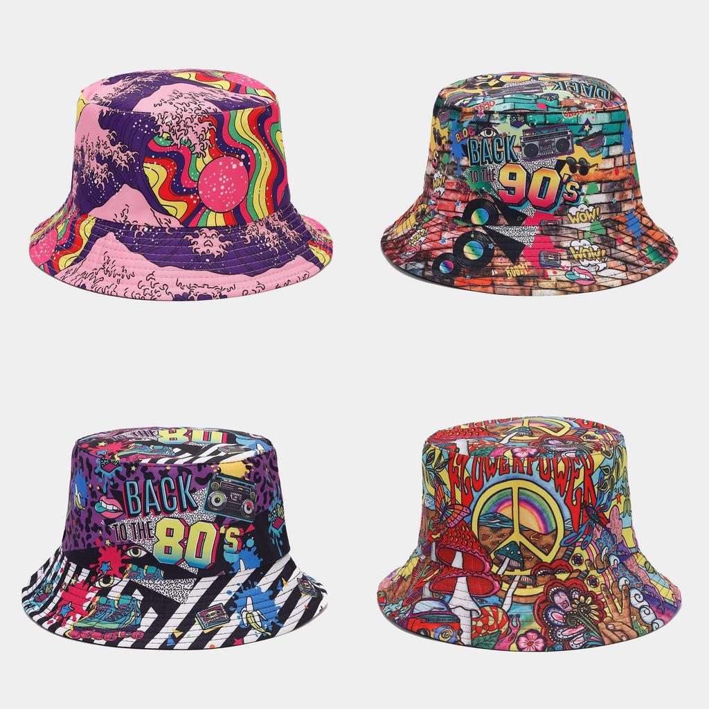 Ретро Хлопковый Твил Рыбацкая Шляпа с Граффити, Защитой от Солнца для Летних Активностей на Открытом Воздухе