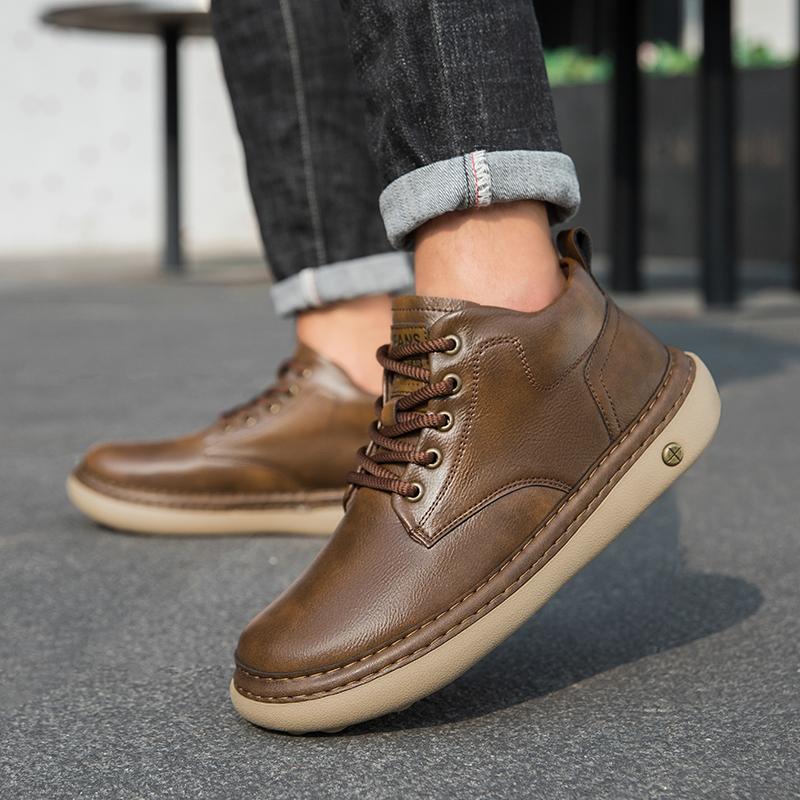 Ручная строчка Натуральная кожа Мужские ботинки Удобная повседневная кожаная обувь для мужчин Ботильоны Большой размер Рабочая обувь