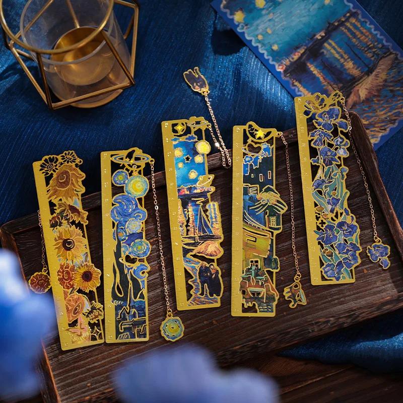 1 Piece Retro Classic European Book Mark Vintage Oil Painting Series Metal Hollow Student Bookmark Creative Design Teacher Gift