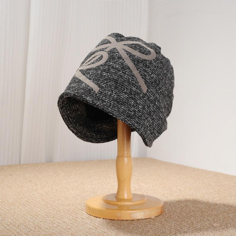 Autumn and winter new retro bow knitted heap hat female warm big head circumference showing face small bag head cold hat