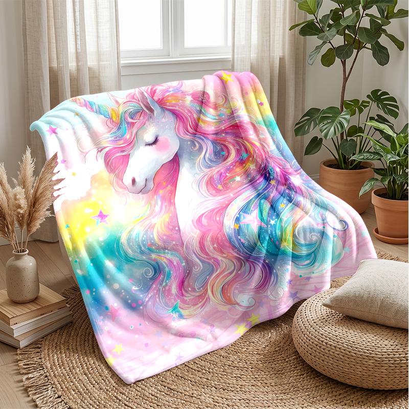 Rainbow Mane Unicorn Theme blanket Lightweight Warm Flannel Blanket Decorative Throw Blanket for Home Decoration