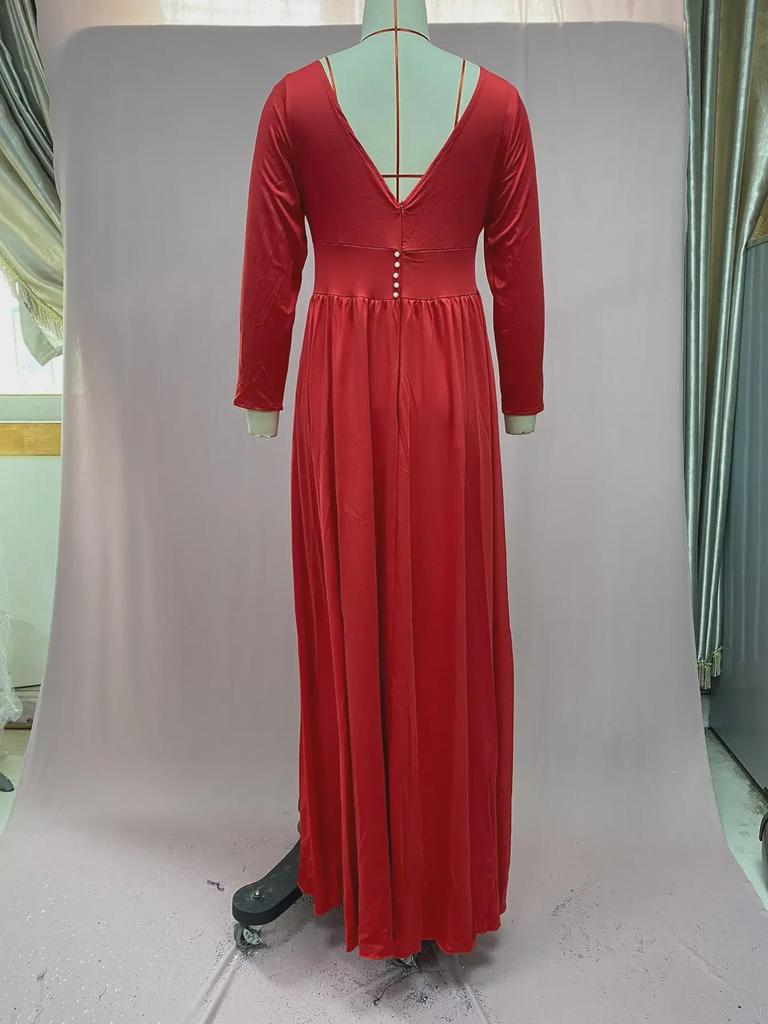 2025 Сексуальное платье из молочного шелка с глубоким V-образным вырезом и длинными рукавами