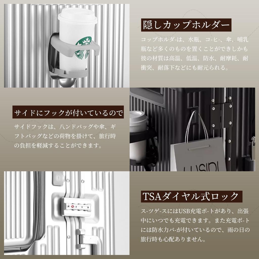 Suitcase Carry Case Top Open USB Charging Multifunctional Aluminum Frame TSA Lock Double Casters Fashion New Model Small [GGQAAA] (SILVER 55,