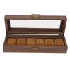 6 Slot Watch Storage Display Box Wood Grain PU Leather Lockable Wristwatch Protective Box