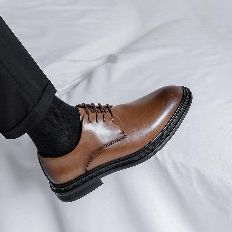 Мужские остроносые кожаные туфли, деловые, повседневные, под костюм, коричневые, в британском стиле, трендовые, дерби, дышащие, 19932-F