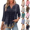Women's Fashionable Casual Pleated V Neck Solid Color Seven Quarter Sleeve T-shirt Top
