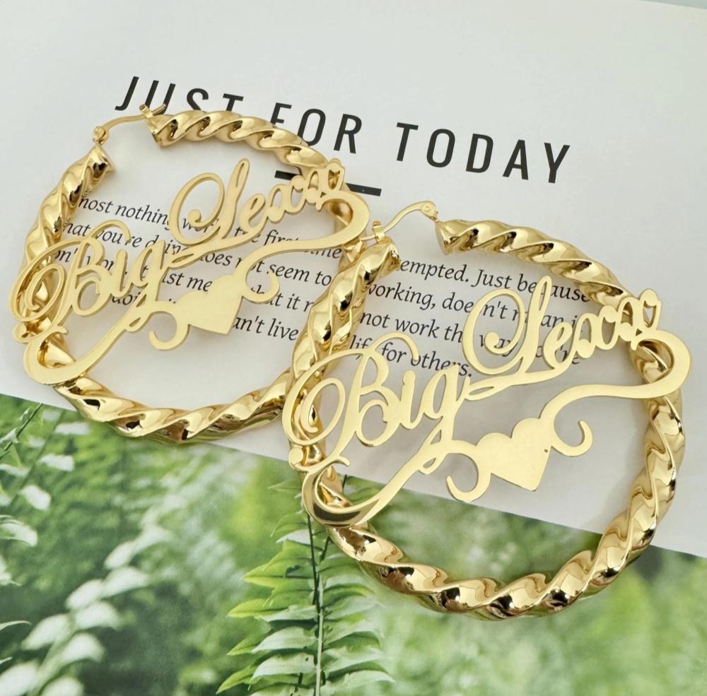 Fashionable Personalized Name Earrings Stainless Steel Customized Large Hoop love Twist Earrings Valentine's Day Birthday Gift