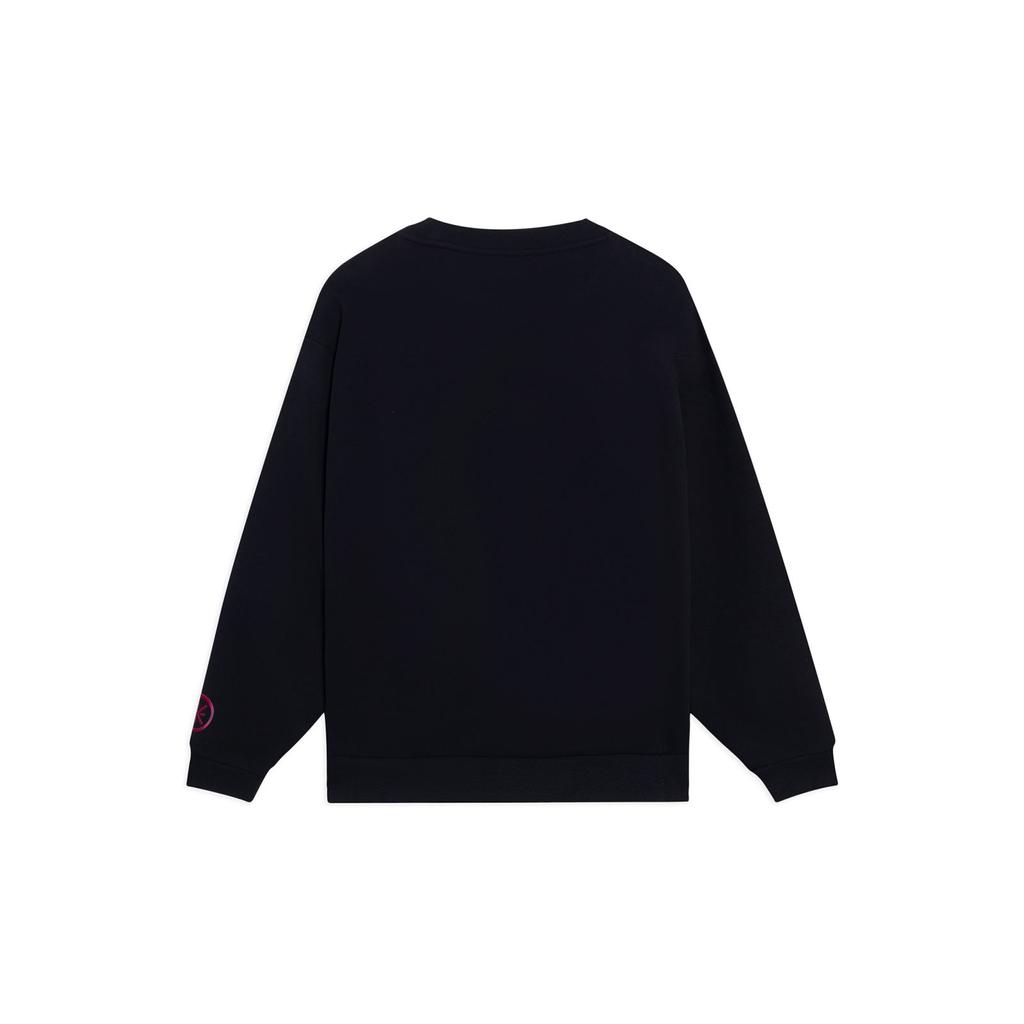 Li-Ning Wade Series Solid Letter Print Round Neck Pullover Sweatshirt Unisex Sweatshirt Black AWDT147-1