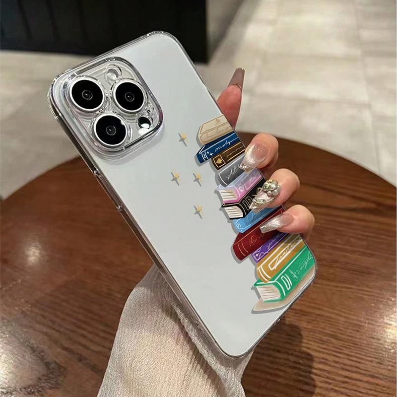 Прозрачный чехол для телефона со стопкой книг для iPhone 17 17E 16 16E 15 14 13 12 11 Air Pro Max Plus Эстетичная обложка Библиотека