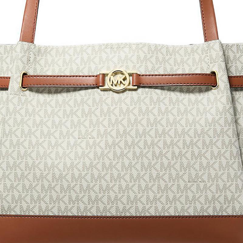 MICHAEL KORS Reed Gold Hardware Coated Canvas Faux Leather Tote Bag Shopping Bag Shoulder Bag Large Women's Vanilla White