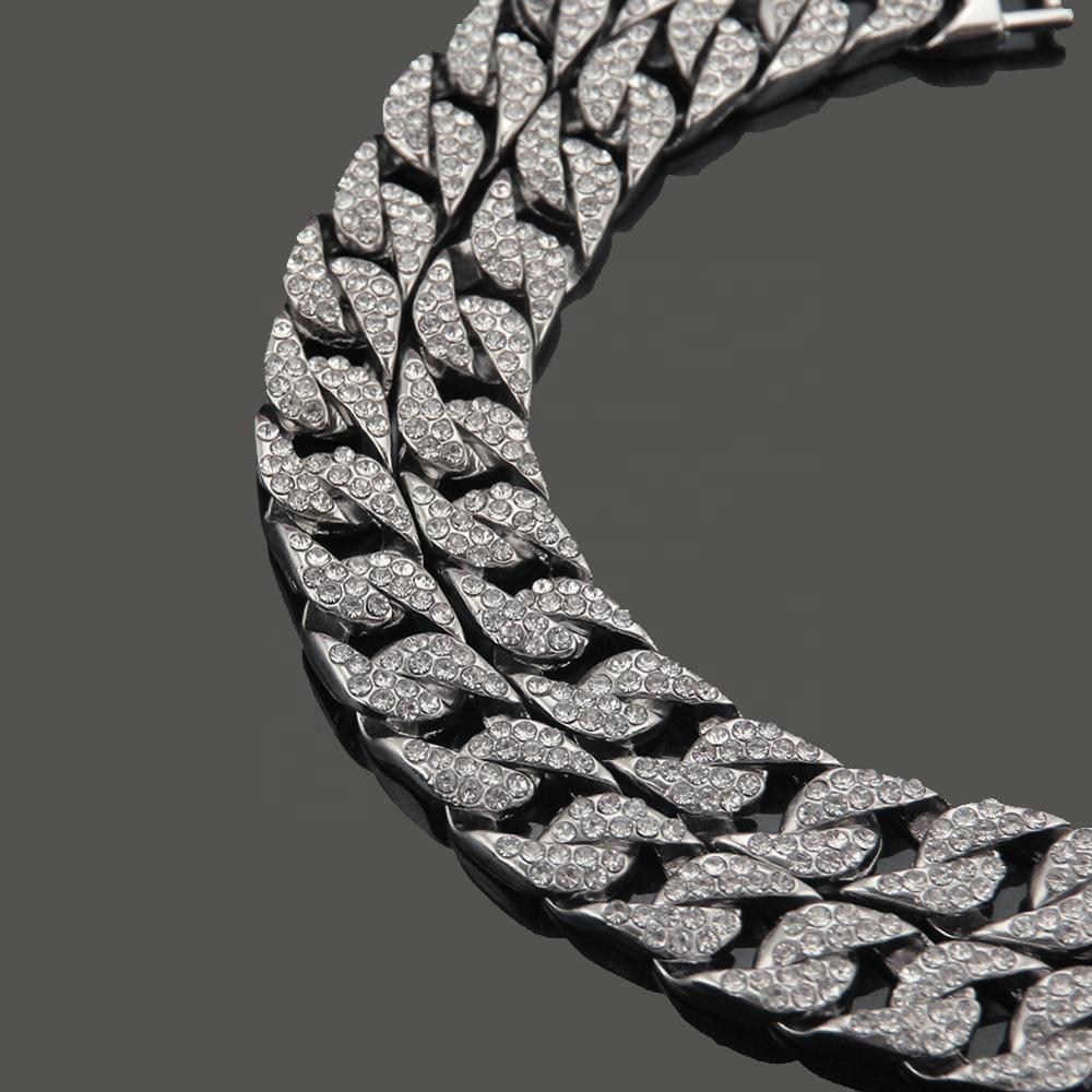 Hot Selling Unisex Silver Plated Hip Hop Necklace Zinc Alloy Strand Chain with Zircon Gemstone for Parties