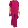 Women's 2-Piece Chiffon Set Casual Plus Size Wide Pant Suit Ruffle Asymmetric Layers Wedding Guest Outfit for Spring Summer