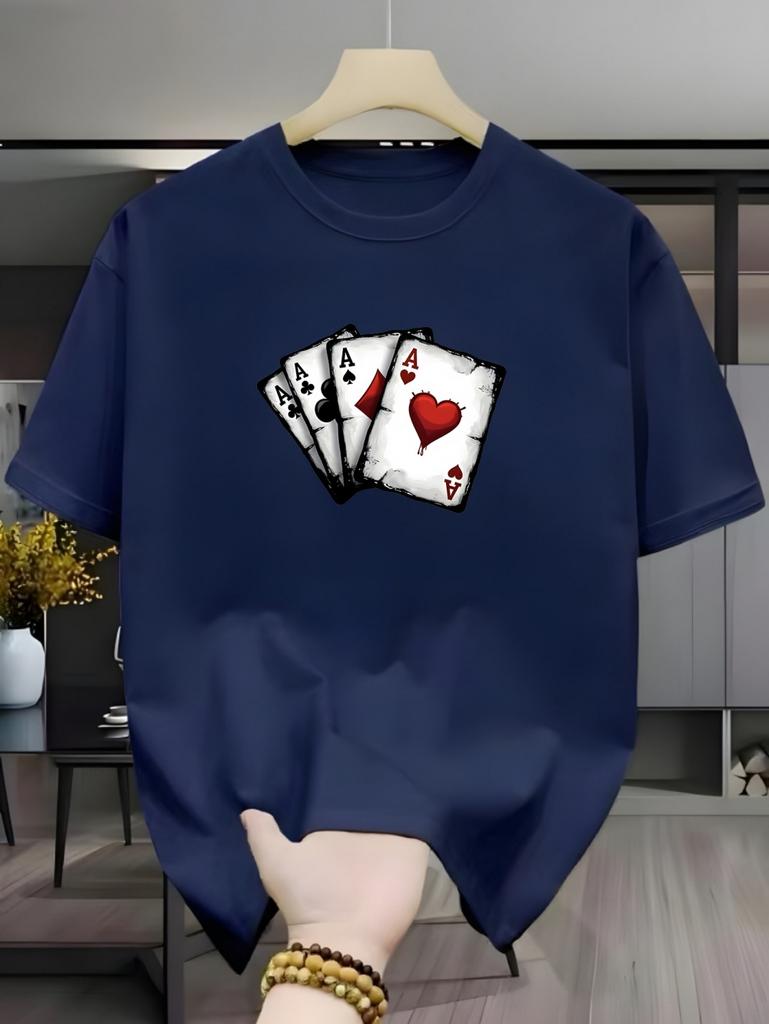Summer Men T-Shirt Card Pattern 3D Print Trendy Poker Graphic Tee Oversized Daily Vintage Casual Loose Street Men's Clothing