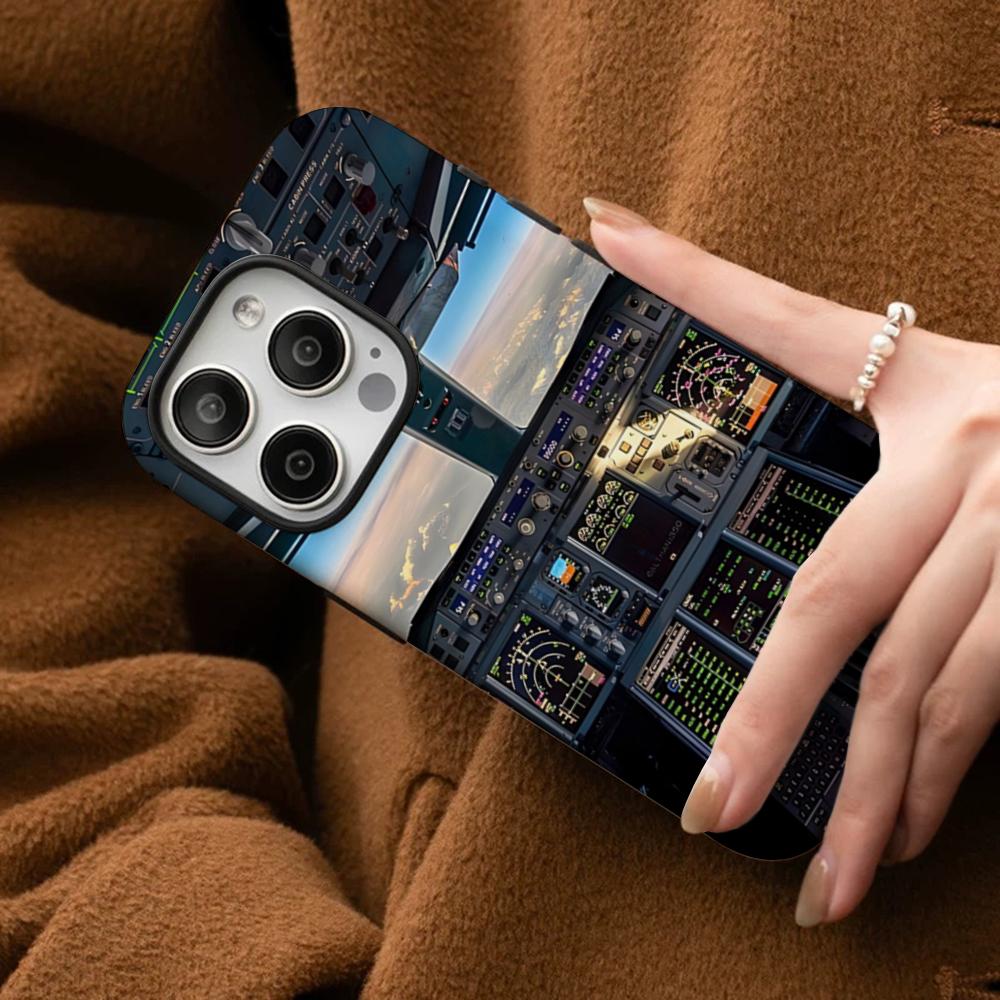 Aircraft Cockpit Helicopter Airplane Phone Case For IPhone 16 15 14 13 12 11 Pro Max Plus Samsung S24 S23 Ultra Glossy HD Hard P