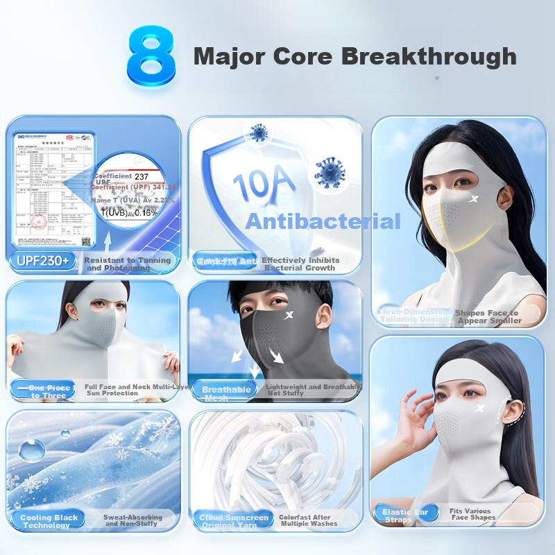 XTEP Women's Sunscreen Face Mask Full Face Neck Protection Mosquito Repellent Ice Silk Cycling Sunshade UV Protection Mask