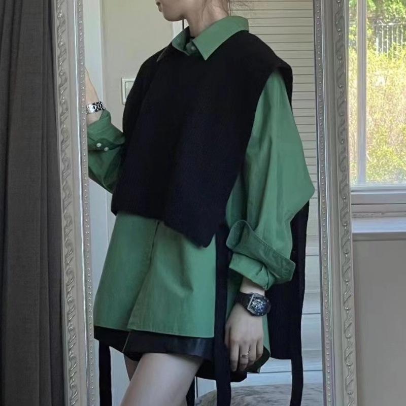 Осенний женский комплект из жилета и рубашки в студенческом стиле 2024 года