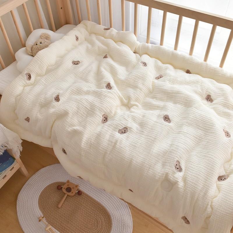 Pure Cotton Blanket Muslin Baby Bedding Bear Embroidery Newborn Boy Girl Swaddle Blankets Kids's Quilt on Bed Stroller Cover
