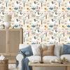 Safari wallpaper lions pastel trees for living room and bedroom 50x1000