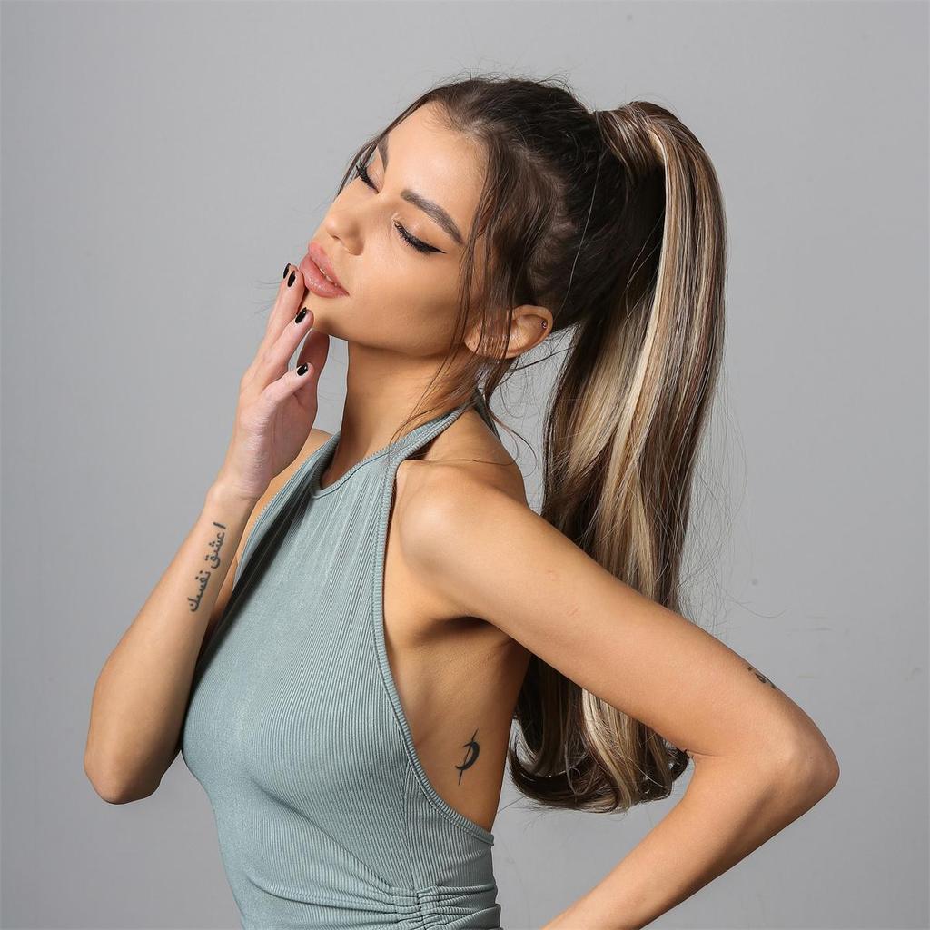 EASIHAIR Длинные волнистые вьющиеся волосы с заколкой в ​​хвосте для наращивания волос Синтетический конский хвост Накладные волосы Коричневые платиновые накладные афро-шиньоны Парик