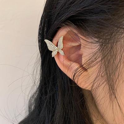 Крутые серьги-каффы с бабочками и бриллиантами: Летние серьги в французском стиле без прокола для женщин