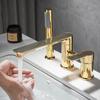 Brushed Gold Bathroom Widespread Basin Faucets Soild Brass Sink Mixer Hot & Cold Lavatory Crane Vessel 3 Holes With Spray Black