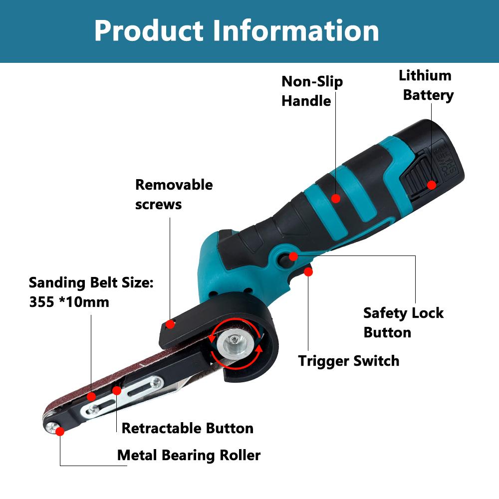New Electric Mini Belt Sander Sand Variable Speed Angle Grinder Tool Cordless Belt Sander Polisher Power Tool For 16.8V Battery
