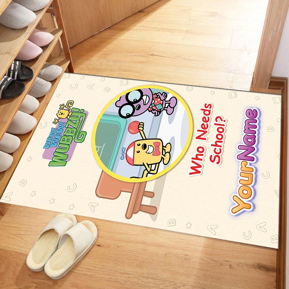 Wow! Wow! Wubbzy Personalized Text Floor Mat Suitable for Foyer Living Rooms Outdoor Study room Anti-slip Rug Office home decor Birthday/Christmas Gif