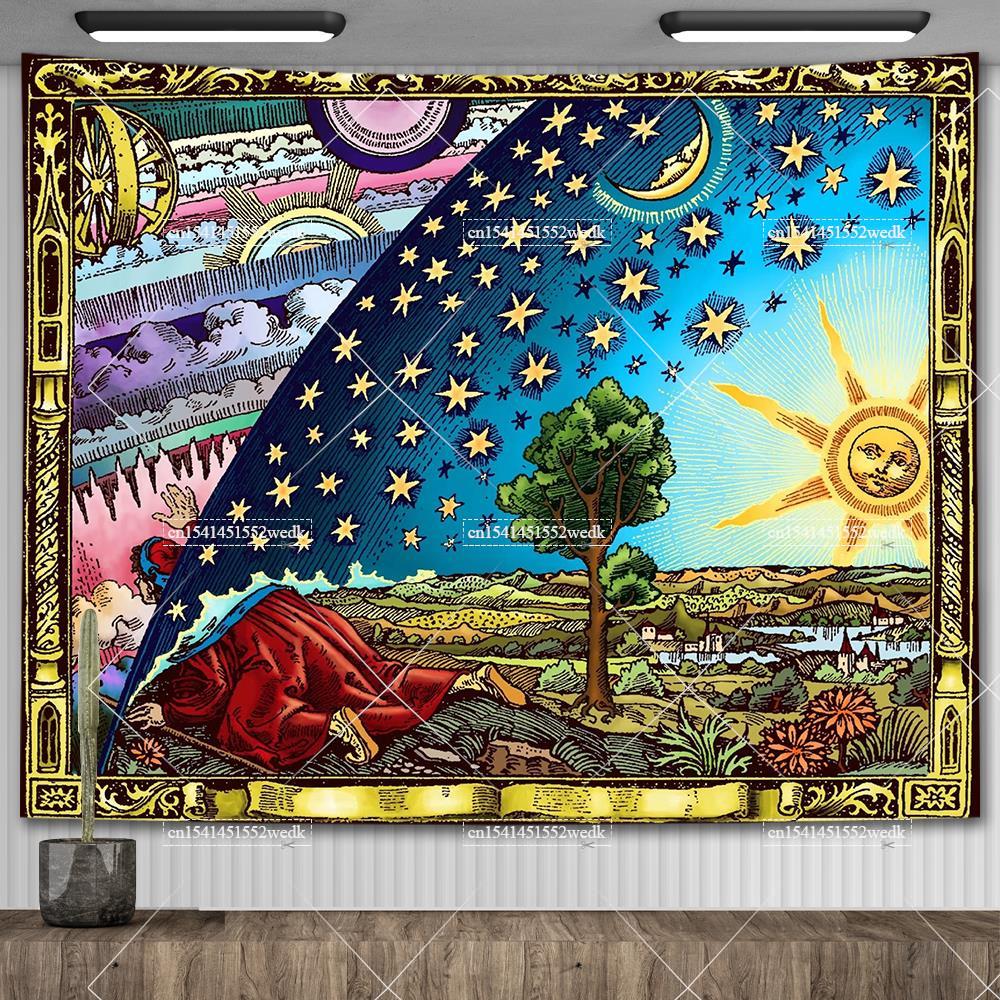 Фламмарион Гравюра Ксилография Гобелен Эстетика Хиппи Солнце Луна Таро Гобелены Украшение Дома Живопись Маслом Одеяла для Дивана