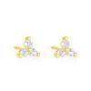 Triple Stone Cluster Stud Earrings - Sterling Silver Yellow Plated