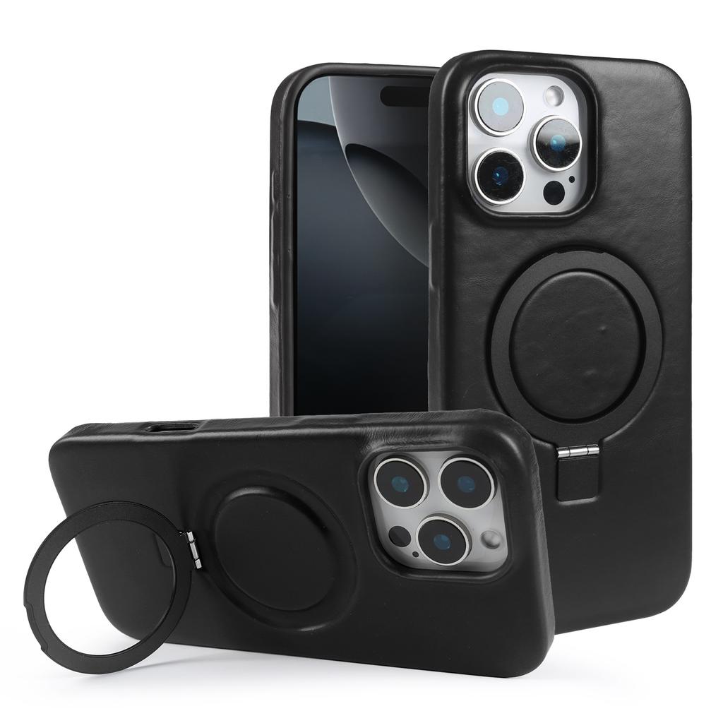 Чехол из натуральной кожи с подставкой для iPhone 16 Pro Max 16e 15pro 14 13 12 11, полностью закрывающий телефон, крышка + магнитный держатель