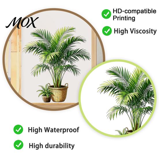 Removable PVC Leaf Decals Green Plant Wall Stickers, Tropical Monstera Areca Palm Decals, Waterproof Bathroom Window Privacy Clings Art for