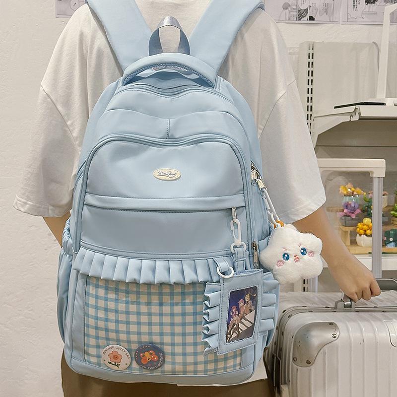 Japanese Ba Chi Pain Bag Large Capacity School Bag Female High Value Cute Plaid Sweet Primary And Secondary School Student Fresh Backpack