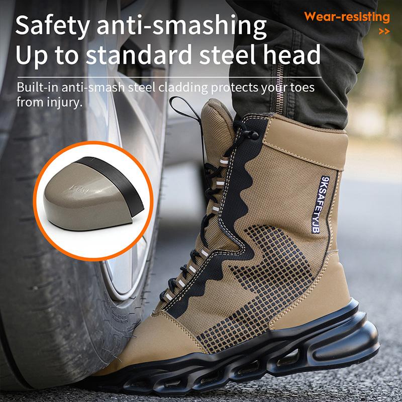 2024 High Top Men Safety Boots Anti Puncture Anti-smash Work Boots Outdoor Sports Hiking Mountain Combat Boots Protective Shoes
