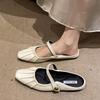 Flat-bottomed Silver Temperament Mary Jane Half-tray Single Shoes Fairy Shoes 2025 Summer and Autumn with Skirt Bag Head Half-slippers