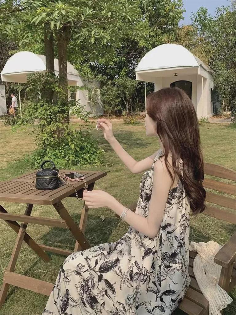 Женское платье-подтяжка с цветочным принтом 2023 года: Французский стиль чайной паузы