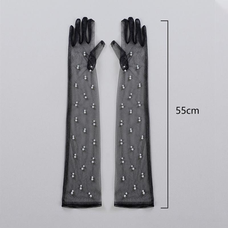 55 Cm Transparent Wedding Gloves Pearls Long Elbow Mittens Mesh Arm Covers Women Party Bridal Dress Accessories Photo Props