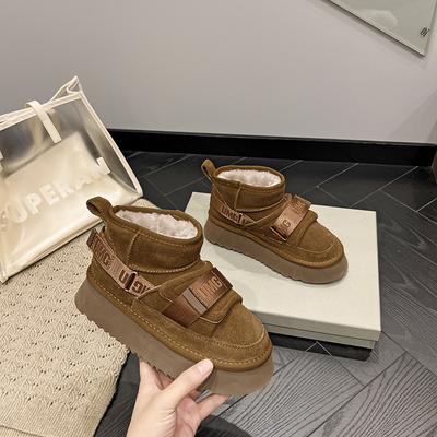 Зимняя женская обувь из коровьей замши, мода 2024 года, зимние сапоги для девочек, дизайнерские сапоги на плоской платформе, повседневные утолщенные роскошные кроссовки