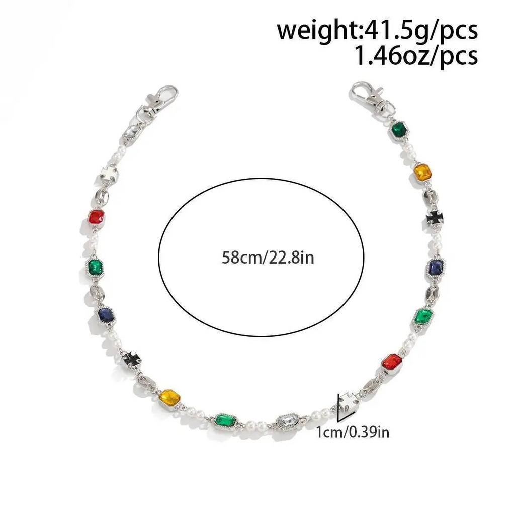 Salircon New HipHop Luxury Imitation Pearl Keychain Belt Chain for Men Creative Punk Trouser Jeans Pants Chain Jewelry Accessory