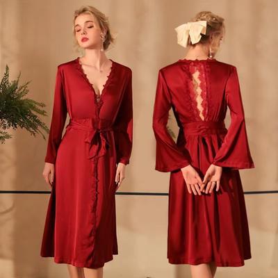 Сексуальная ночная рубашка, длинный халат, сексуальная пижама, женская атласная домашняя одежда с длинными рукавами и бретелькой через шею